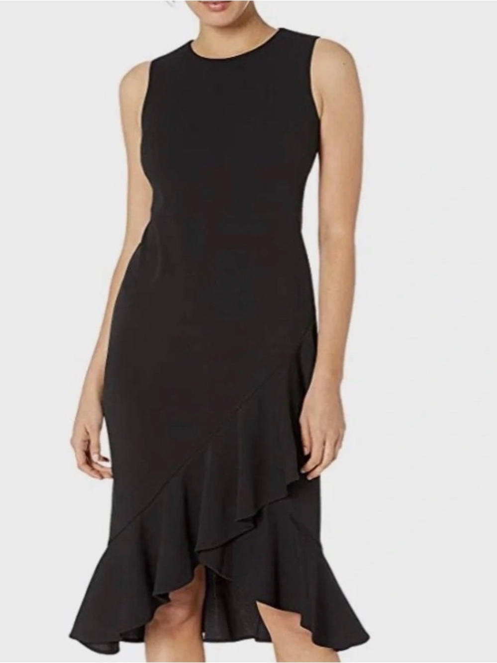 Calvin Klein Black Sleeveless Ruffle-Hem Midi Dress